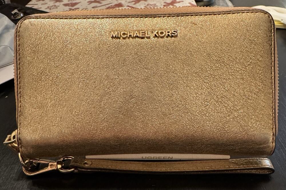Michael Kors Metallic Gold Leather Wristlet Wallet